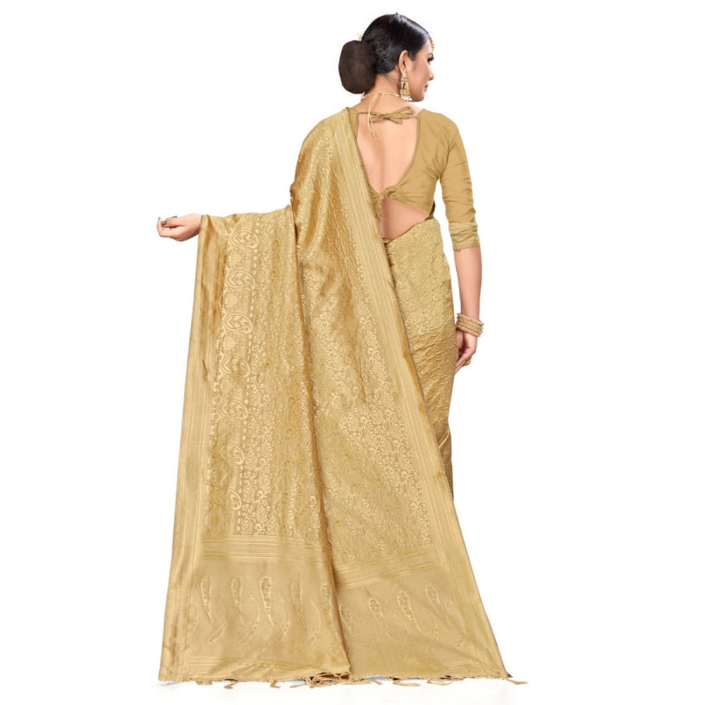 Clasymist Women's Banarasi Silk Saree (Cream, 5-6mtrs)