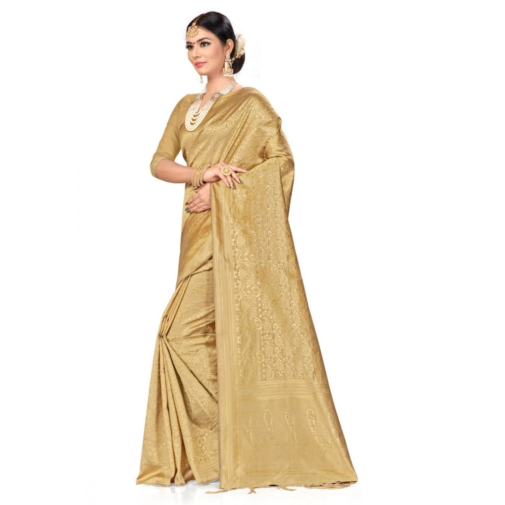 Clasymist Women's Banarasi Silk Saree (Cream, 5-6mtrs)