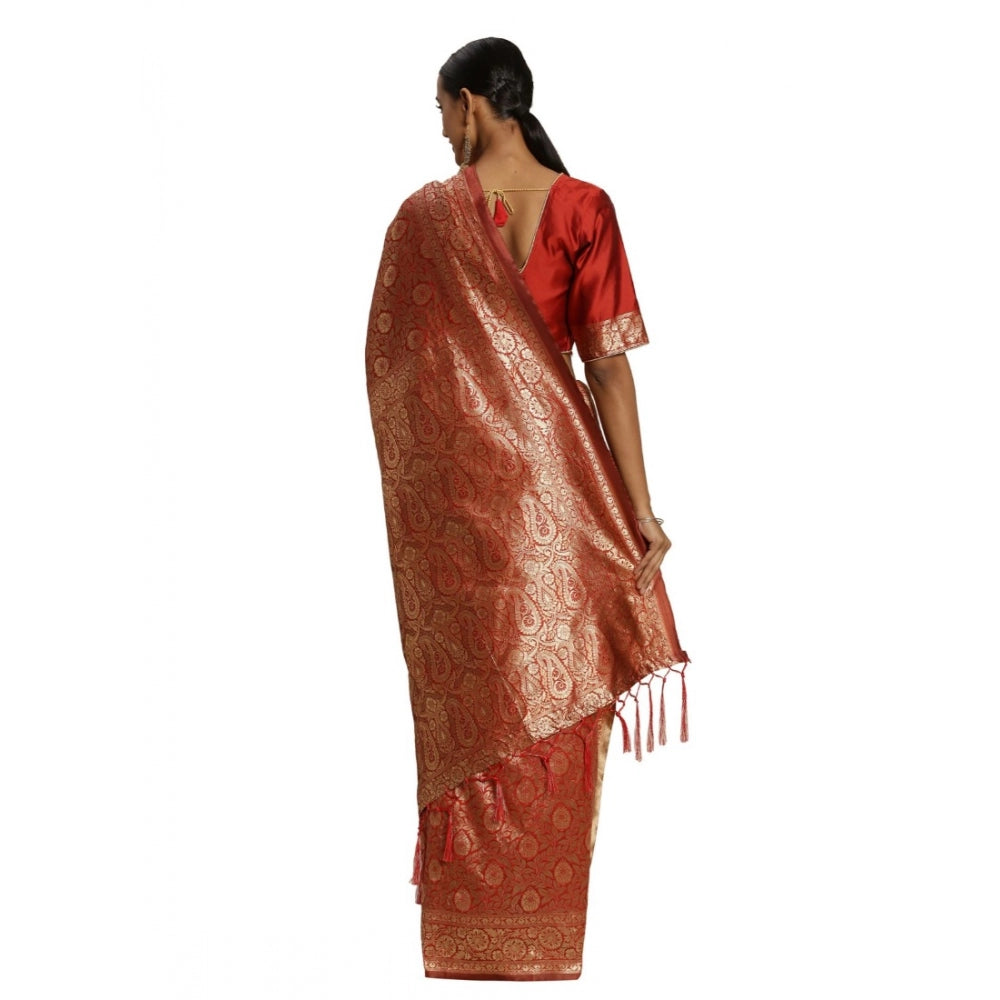 Clasymist Women's Banarasi Silk Saree (Red, 5-6mtrs)