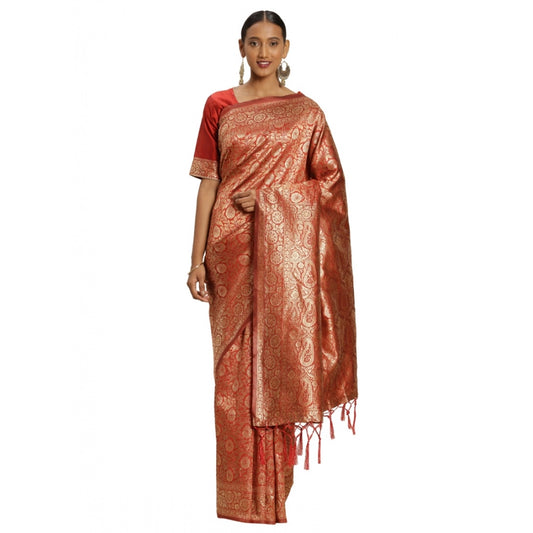 Clasymist Women's Banarasi Silk Saree (Red, 5-6mtrs)