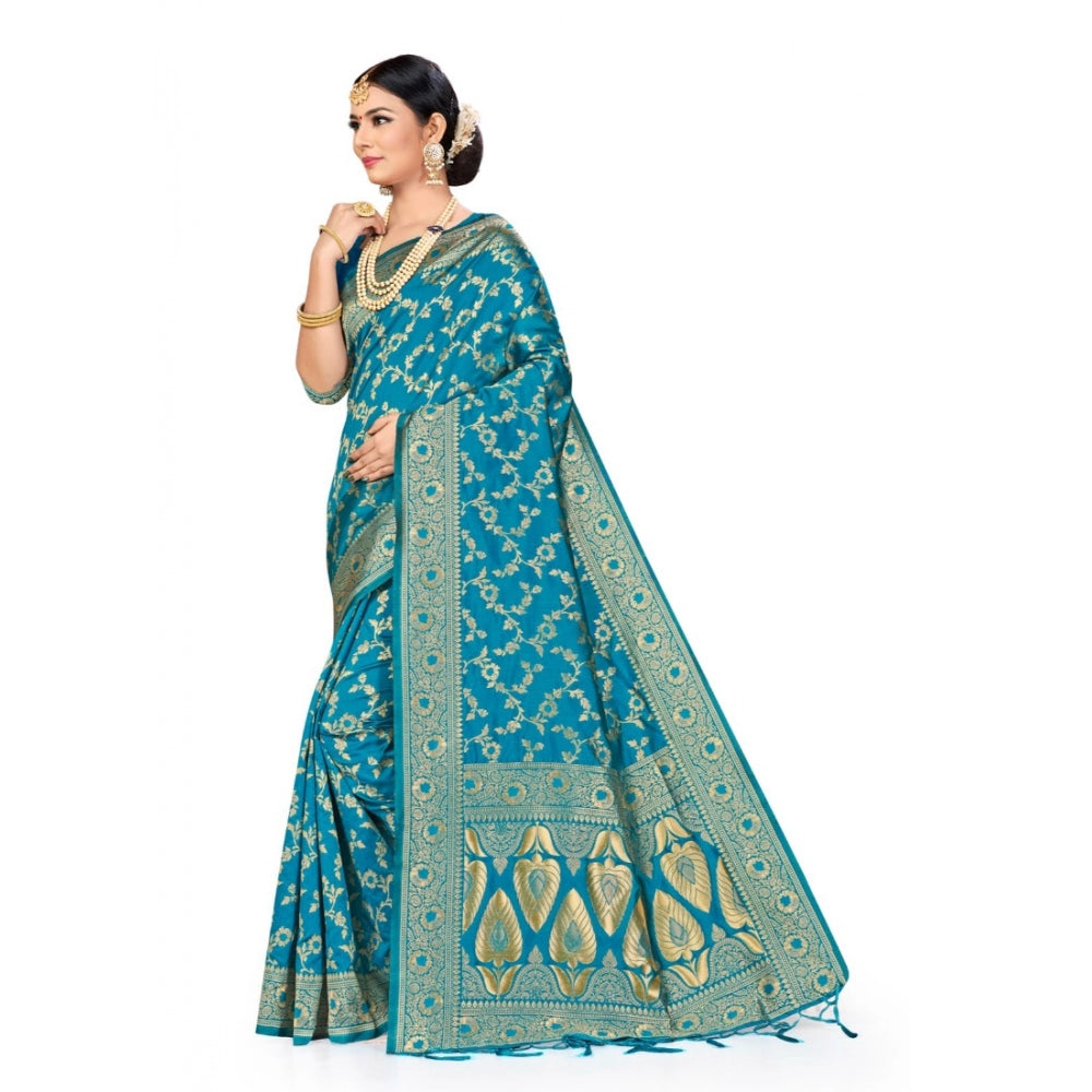 Clasymist Women's Banarasi Silk Saree (Sky blue, 5-6mtrs)