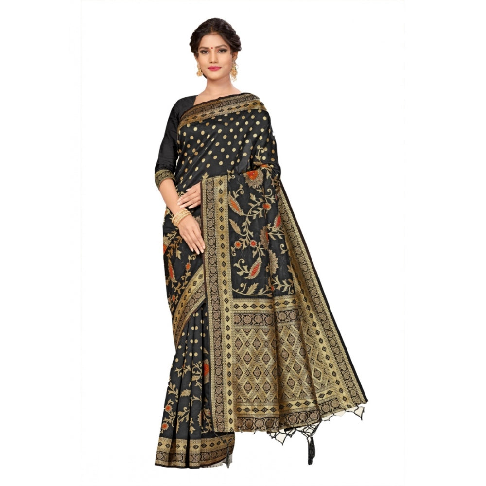 Clasymist Women's Banarasi Silk Saree (Black, 5-6mtrs)