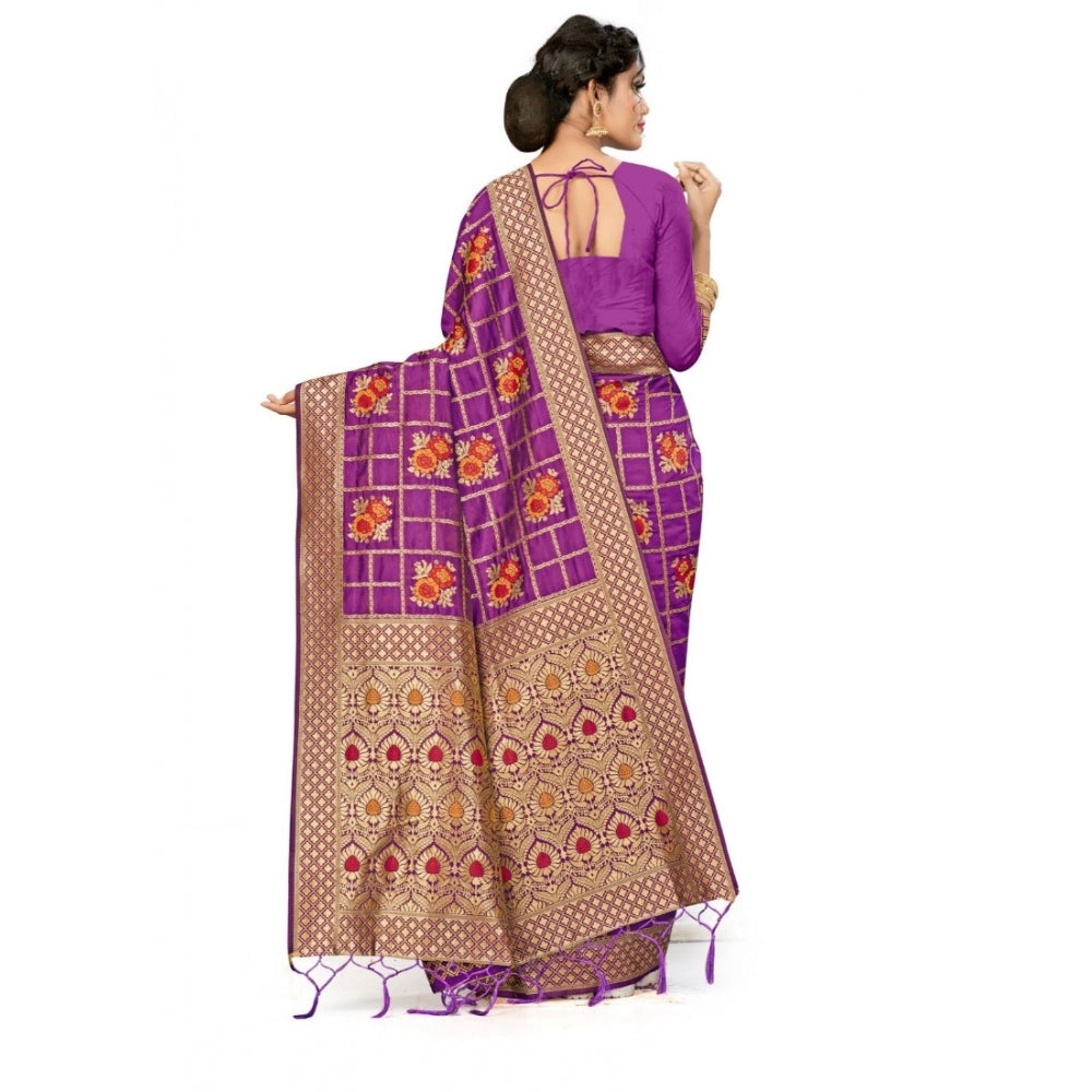 Clasymist Women's Banarasi Silk Saree (Purple, 5-6mtrs)