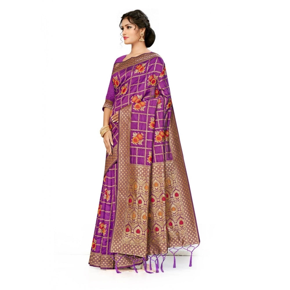 Clasymist Women's Banarasi Silk Saree (Purple, 5-6mtrs)