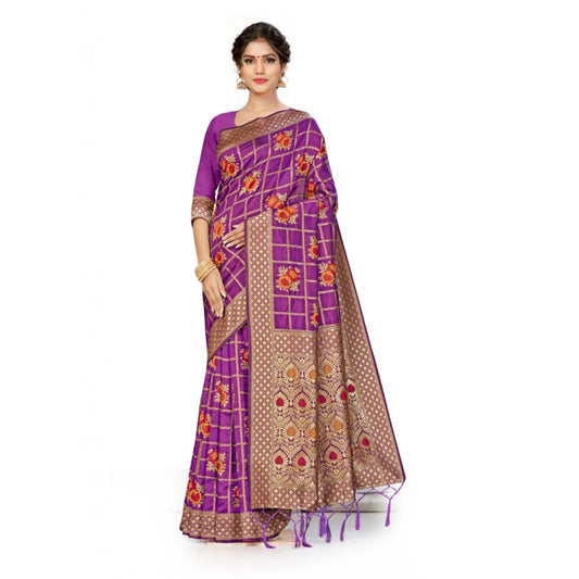 Clasymist Women's Banarasi Silk Saree (Purple, 5-6mtrs)