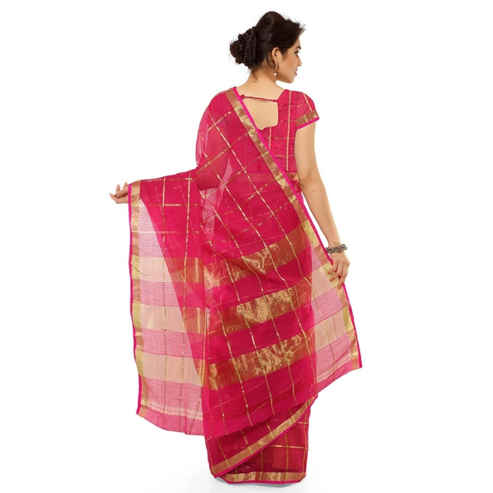 Clasymist Women's Kota Doria Cotton Saree With Blouse (Rani,6-3 Mtrs)