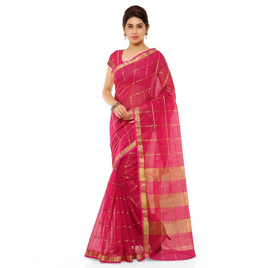 Clasymist Women's Kota Doria Cotton Saree With Blouse (Rani,6-3 Mtrs)