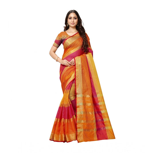 Clasymist Women's Kota Doria Cotton Saree With Blouse (Orange,6-3 Mtrs)