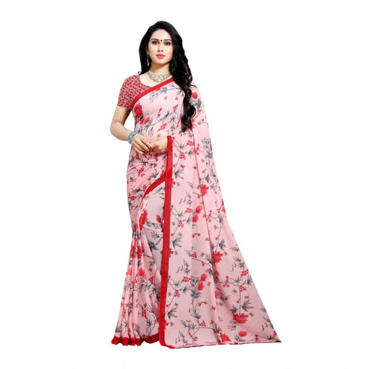 Clasymist Women's Georgette Saree(Peach,5-6 Mtrs)