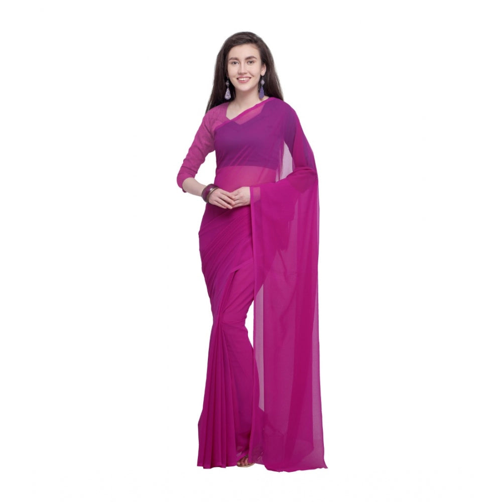 Clasymist Women's Dyed Saree(Pink,5-6 Mtrs)