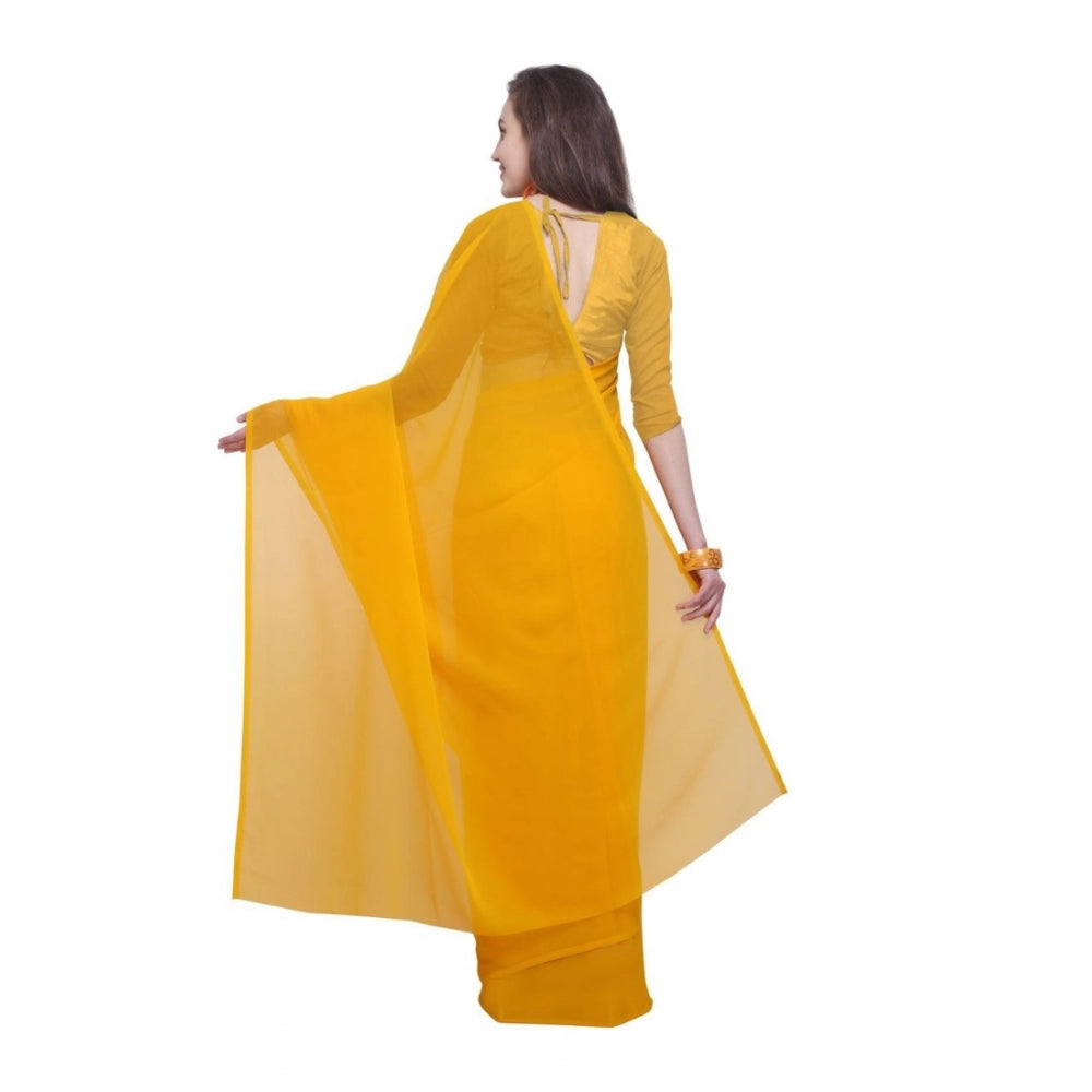 Clasymist Women's Dyed Saree(Yellow,5-6 Mtrs)