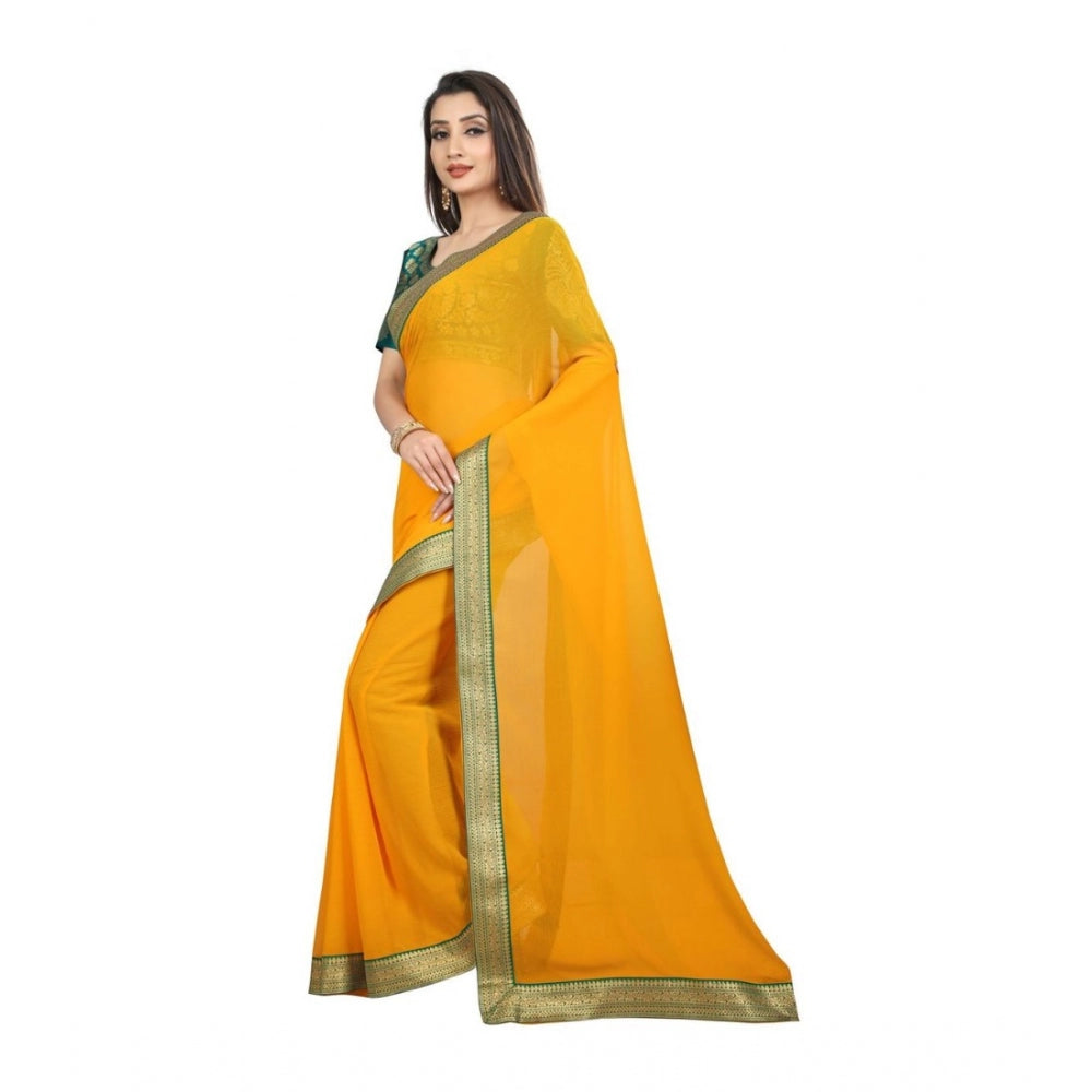 Clasymist Women's Chiifon, Jacquard Blouse Saree(Yellow,5-6 Mtrs)