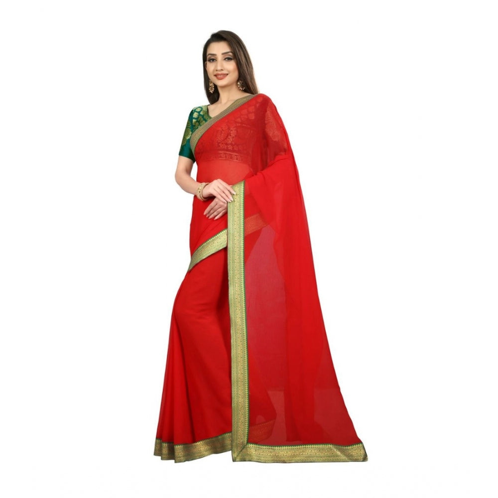 Clasymist Women's Chiifon, Jacquard Blouse Saree(Red,5-6 Mtrs)