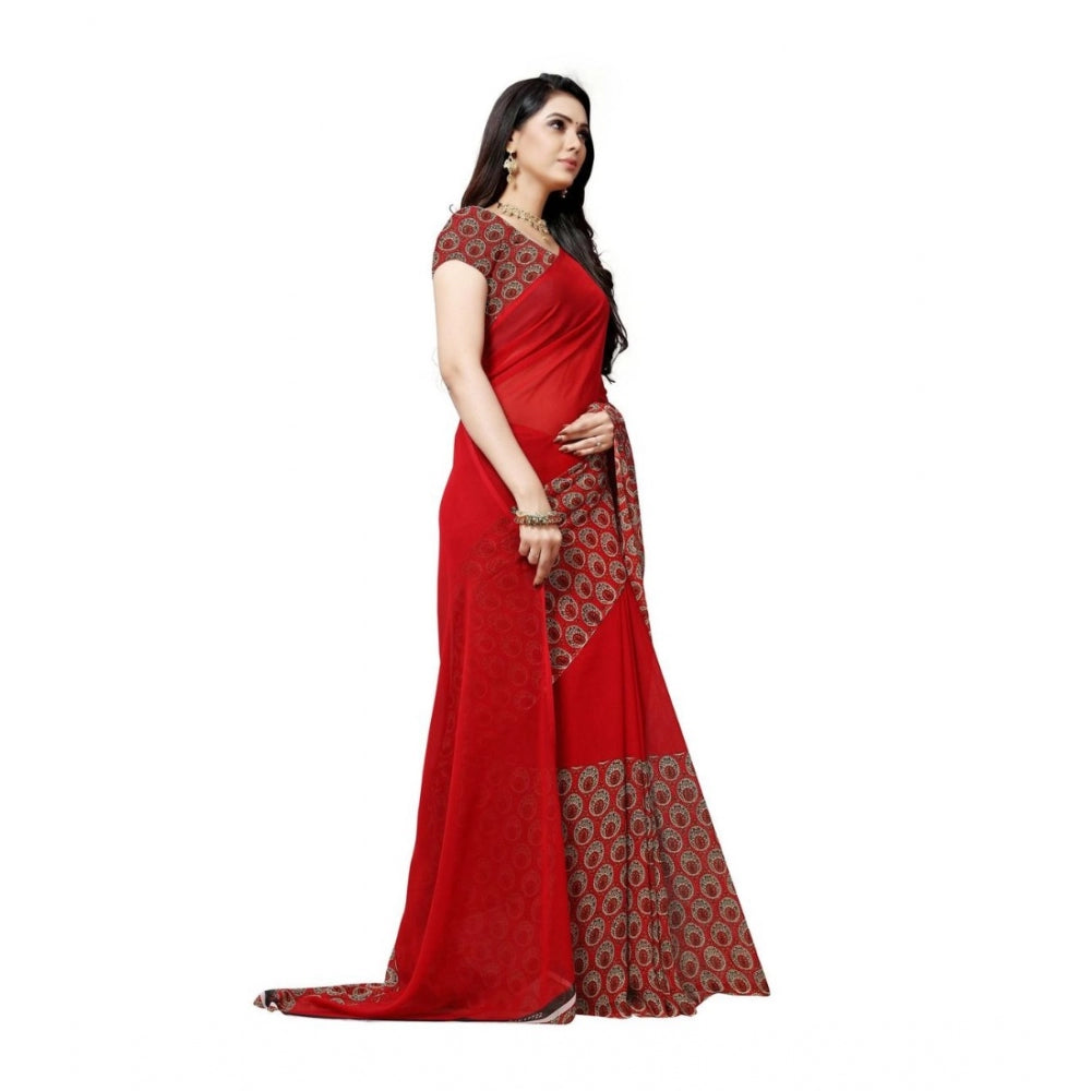 Clasymist Women's Georgette Saree(Red,5-6 Mtrs)