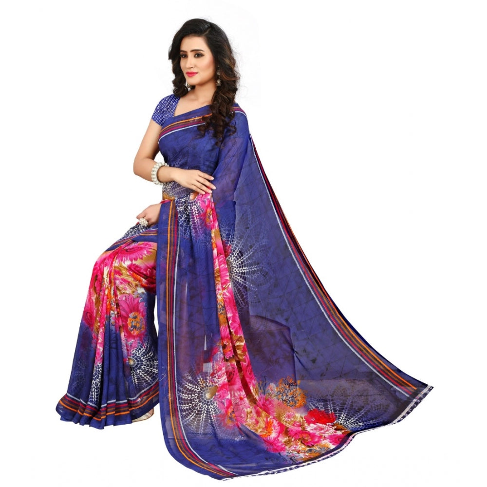 Clasymist Women's Georgette Saree(Blue,5-6 Mtrs)