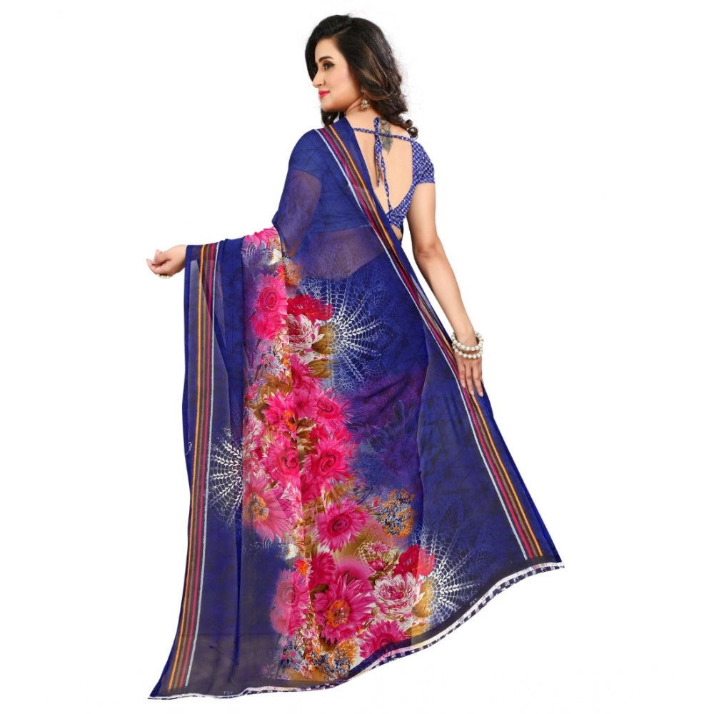 Clasymist Women's Georgette Saree(Blue,5-6 Mtrs)