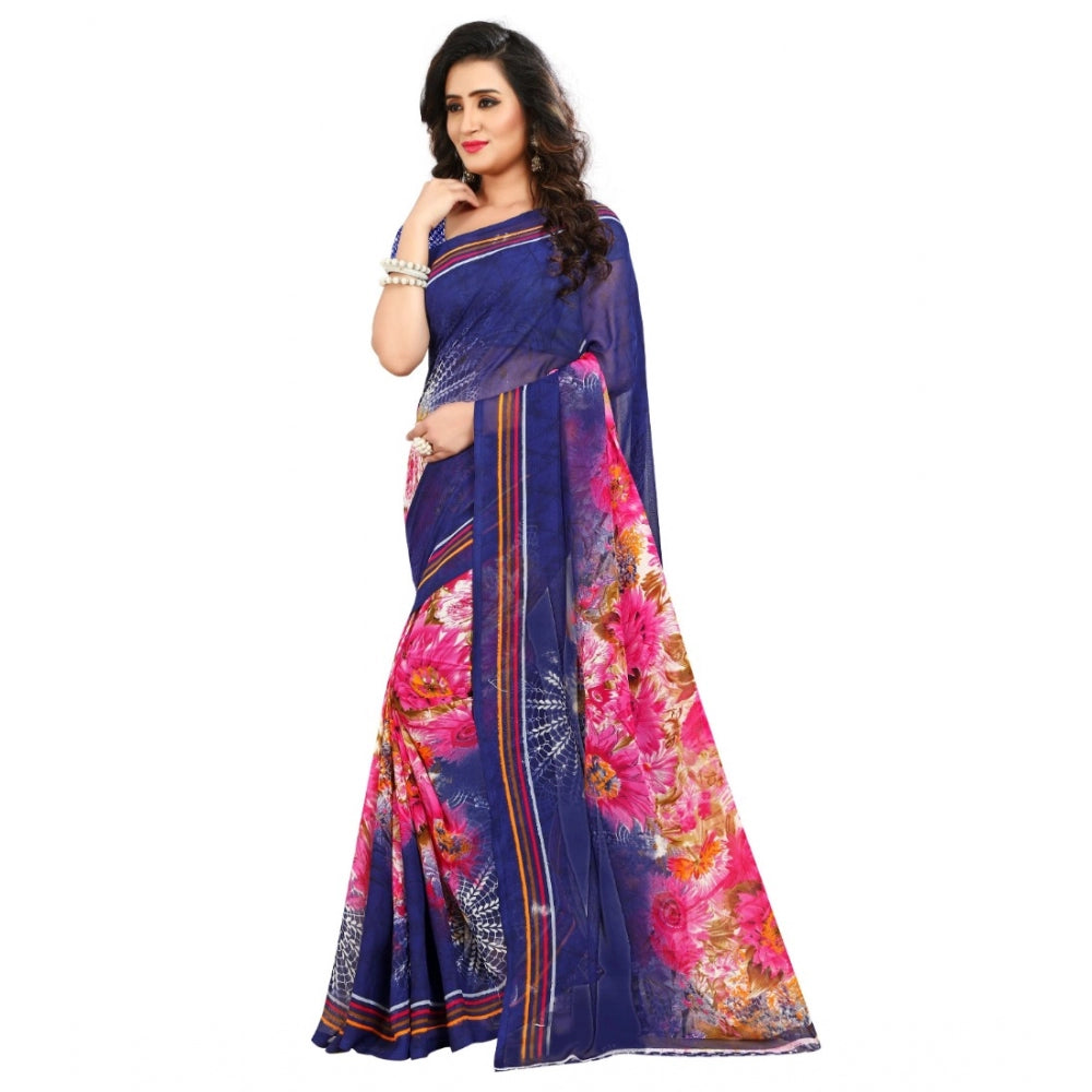 Clasymist Women's Georgette Saree(Blue,5-6 Mtrs)