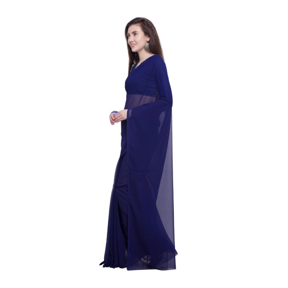 Clasymist Women's Dyed Saree(Dark Blue,5-6 Mtrs)