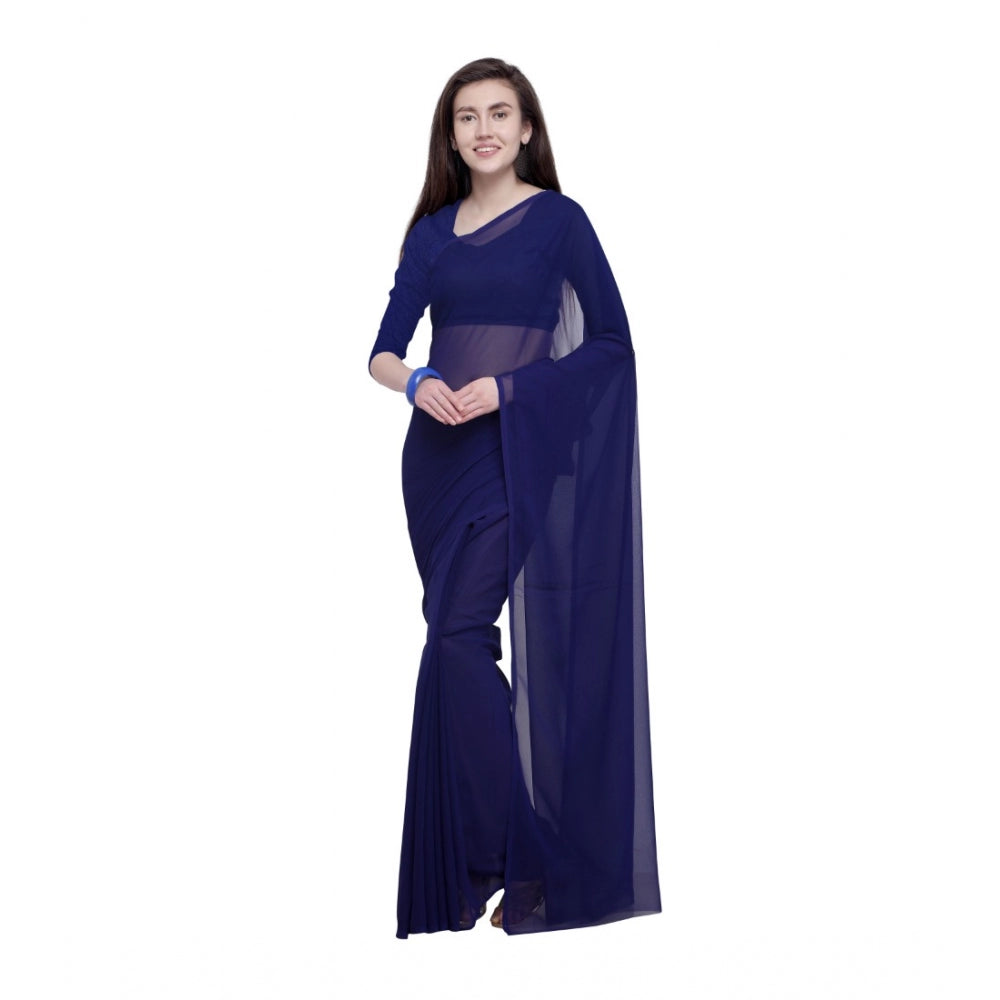 Clasymist Women's Dyed Saree(Dark Blue,5-6 Mtrs)