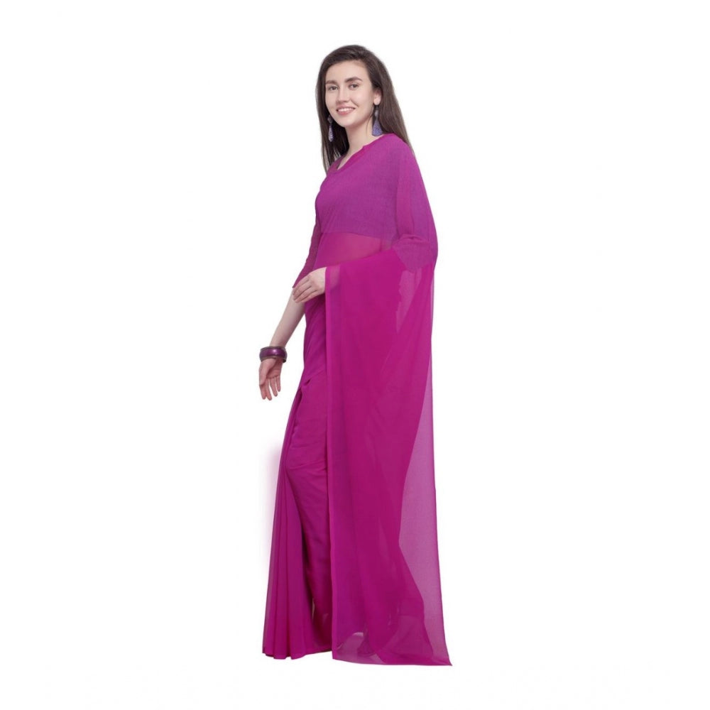 Clasymist Women's Dyed Saree(Pink,5-6 Mtrs)