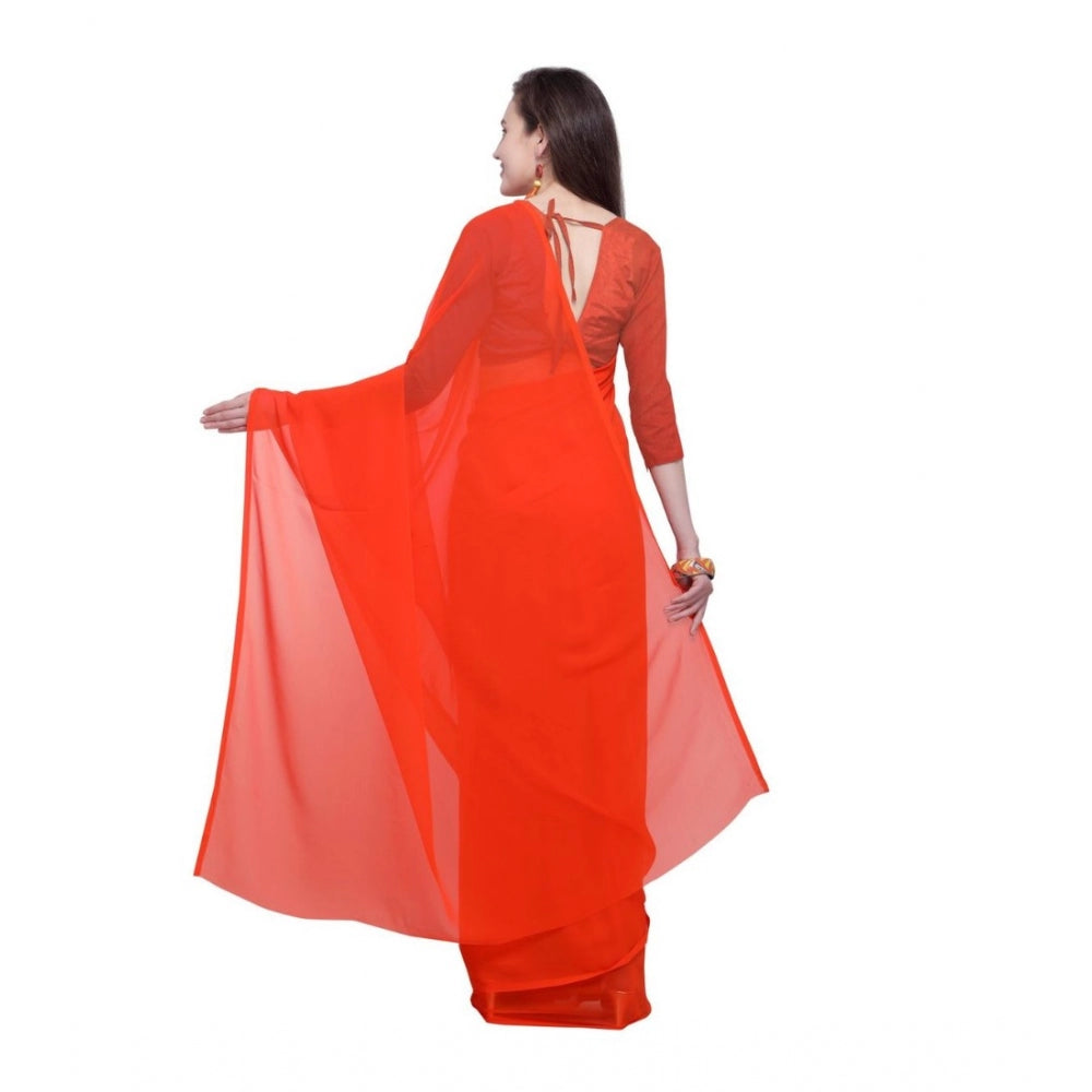 Clasymist Women's Dyed Saree(Orange,5-6 Mtrs)