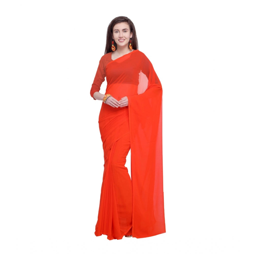 Clasymist Women's Dyed Saree(Orange,5-6 Mtrs)