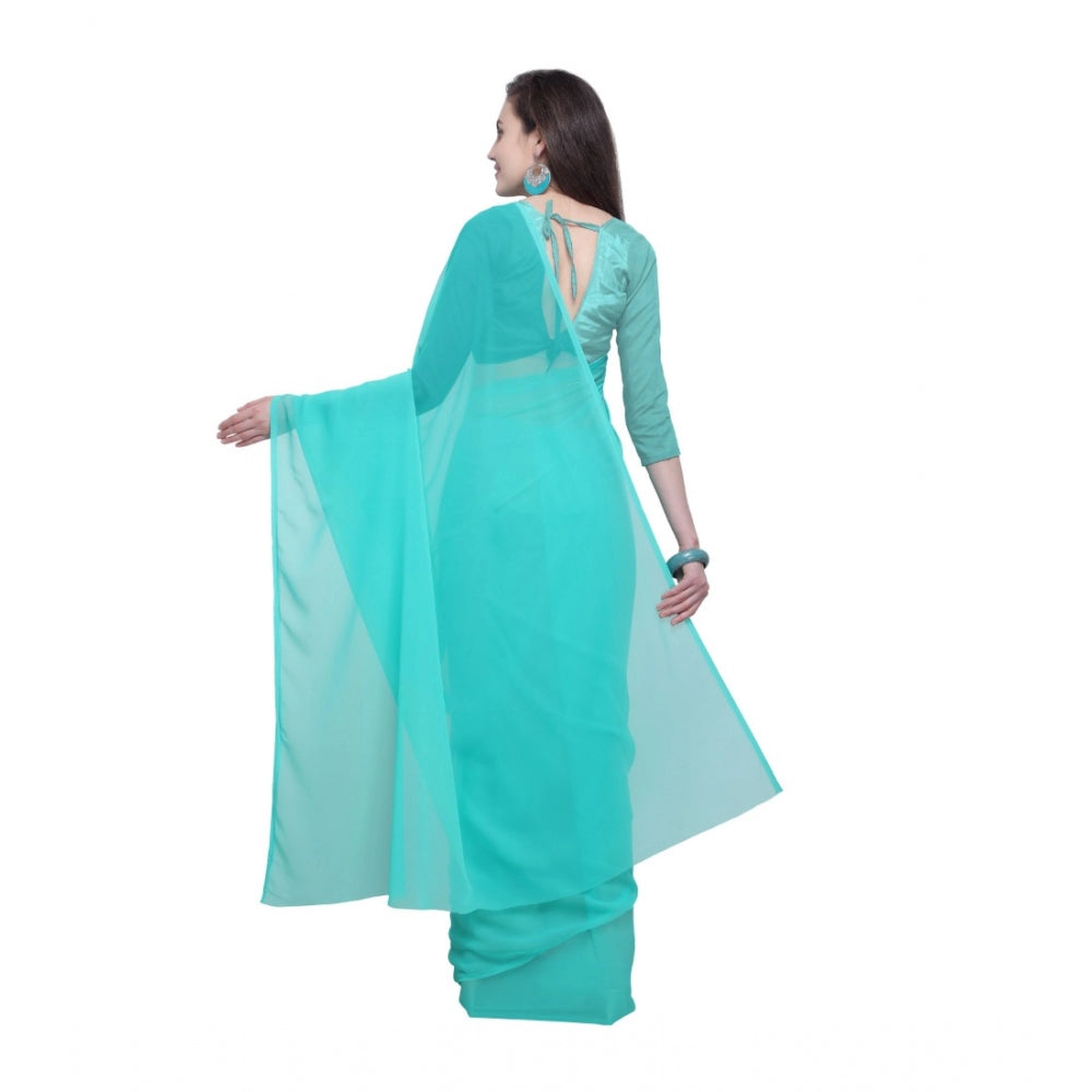 Clasymist Women's Dyed Saree(Seablue,5-6 Mtrs)