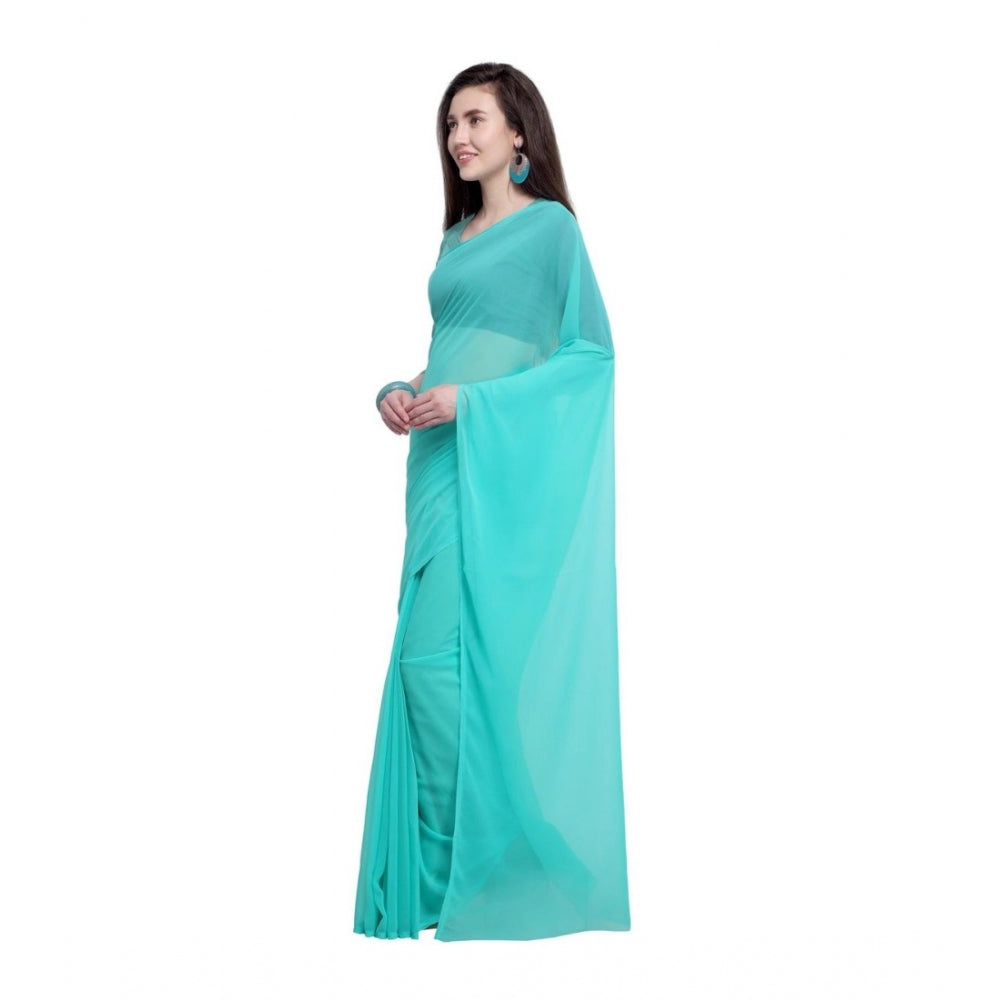 Clasymist Women's Dyed Saree(Seablue,5-6 Mtrs)