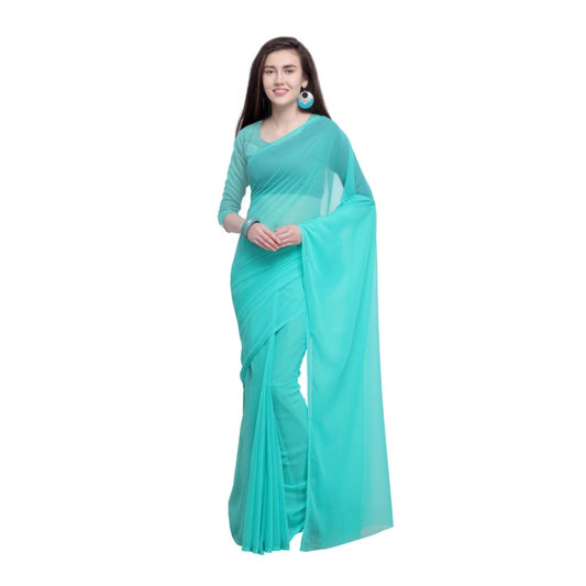 Clasymist Women's Dyed Saree(Seablue,5-6 Mtrs)