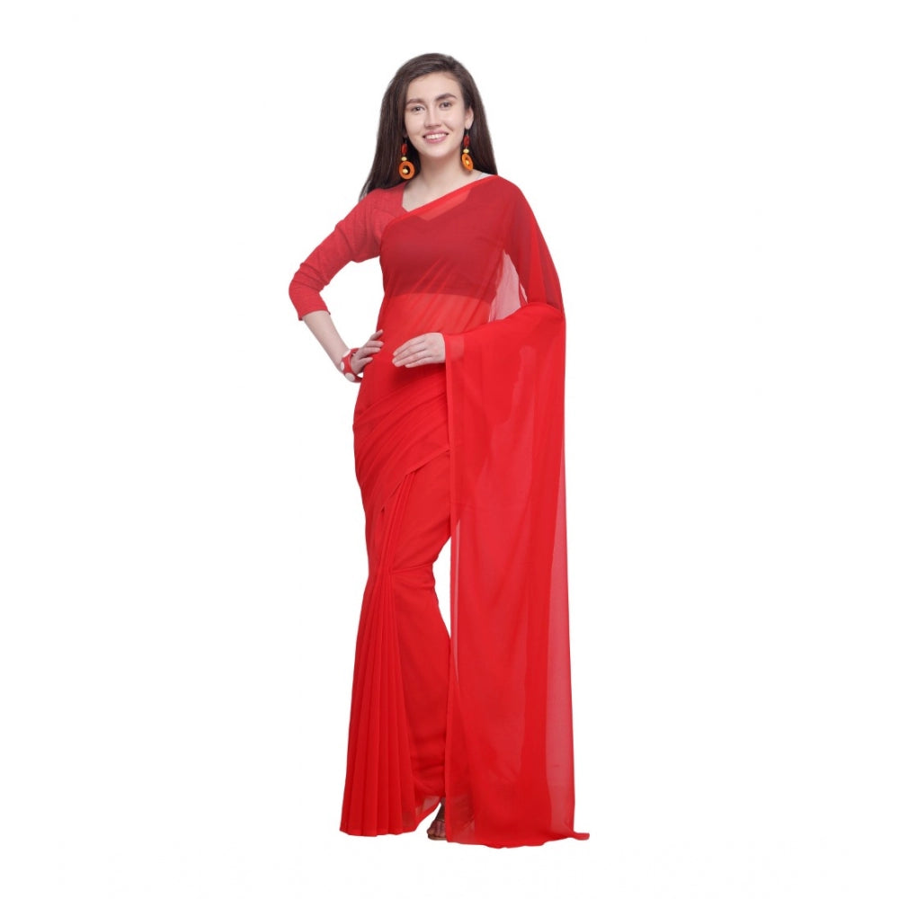 Clasymist Women's Dyed Saree(Red,5-6 Mtrs)