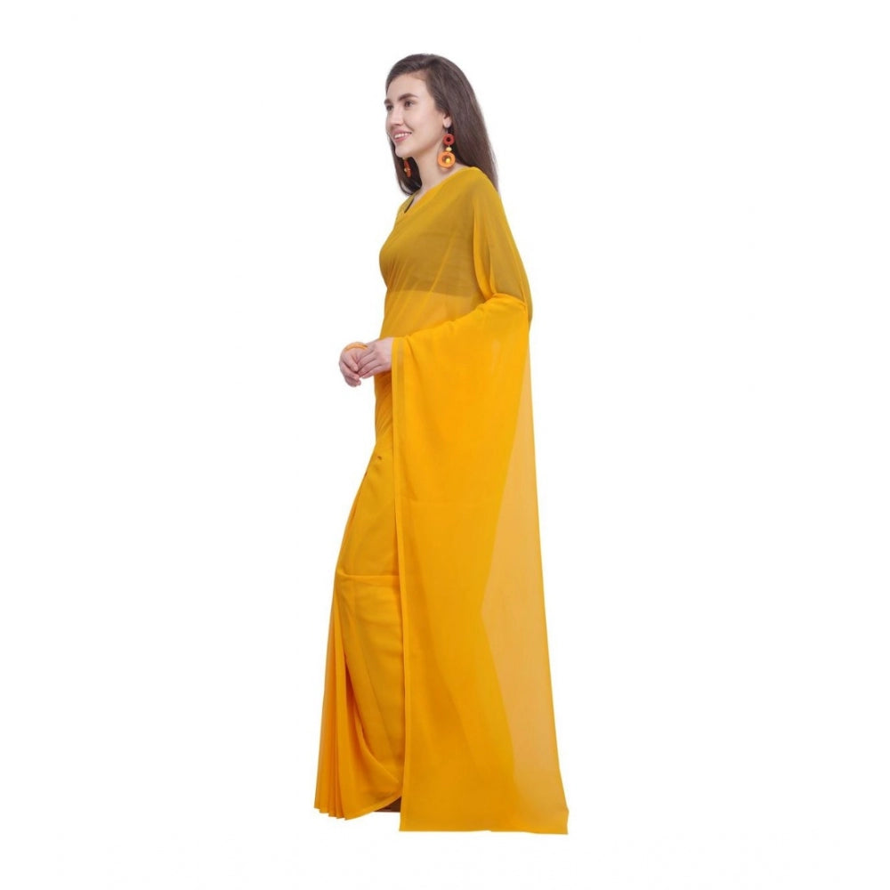 Clasymist Women's Dyed Saree(Yellow,5-6 Mtrs)