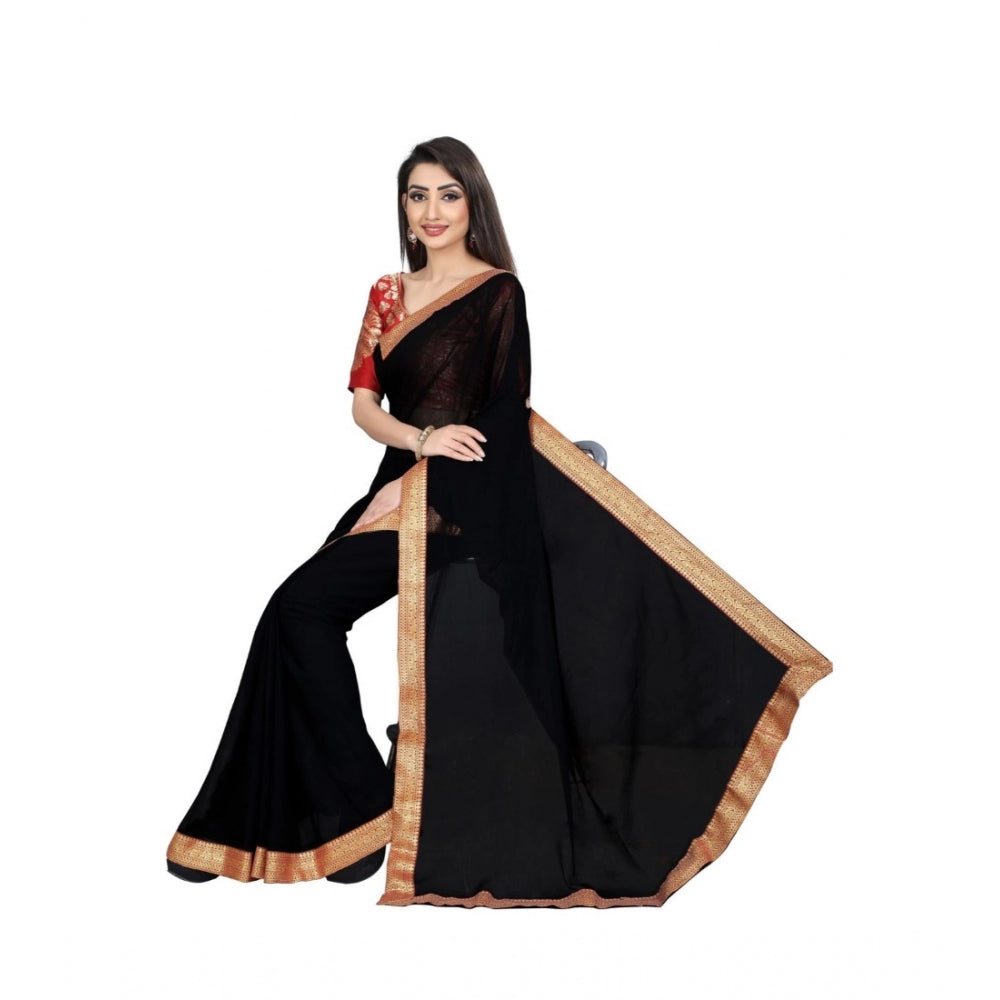 Clasymist Women's Chiifon, Jacquard Blouse Saree(Black,5-6 Mtrs)