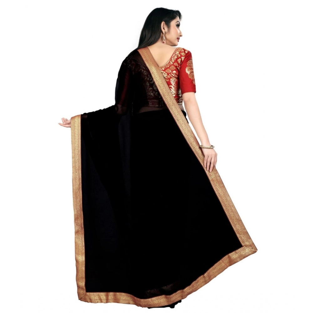 Clasymist Women's Chiifon, Jacquard Blouse Saree(Black,5-6 Mtrs)