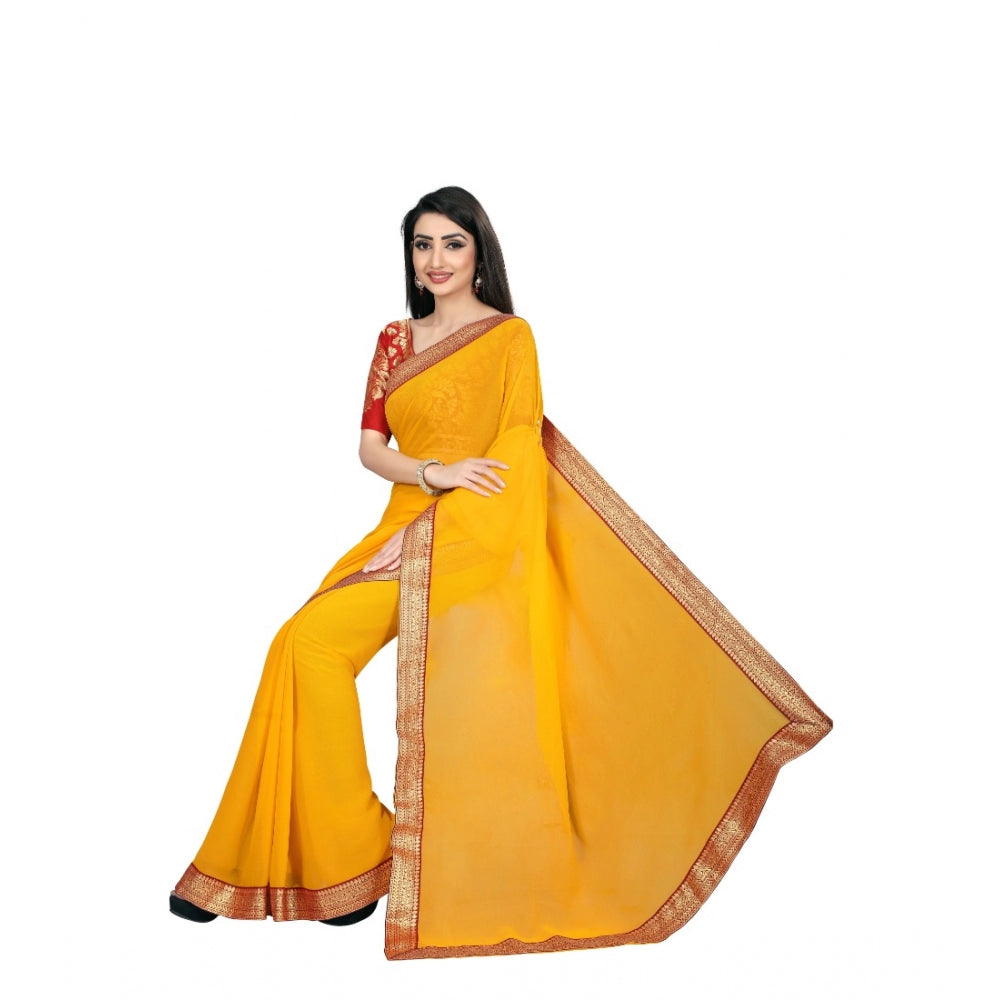 Clasymist Women's Chiifon, Jacquard Blouse Saree(Yellow,5-6 Mtrs)