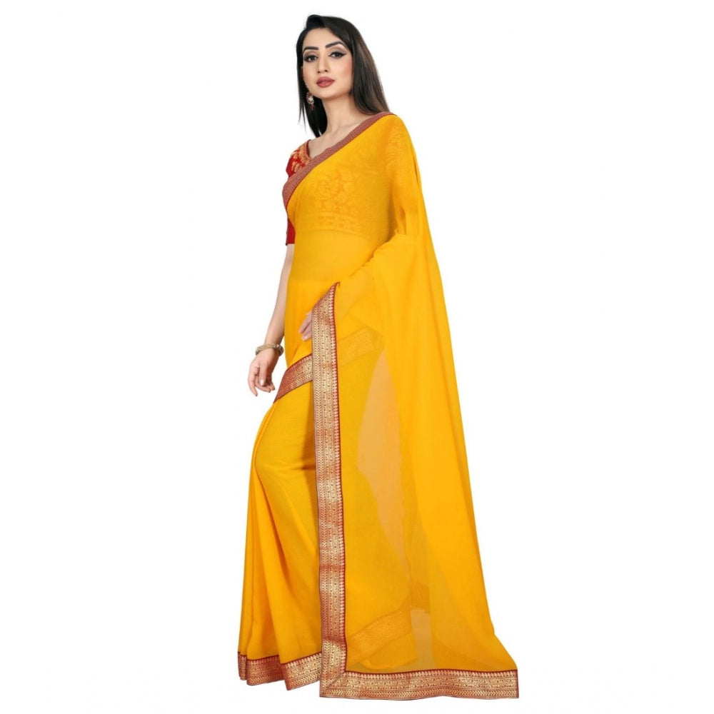 Clasymist Women's Chiifon, Jacquard Blouse Saree(Yellow,5-6 Mtrs)