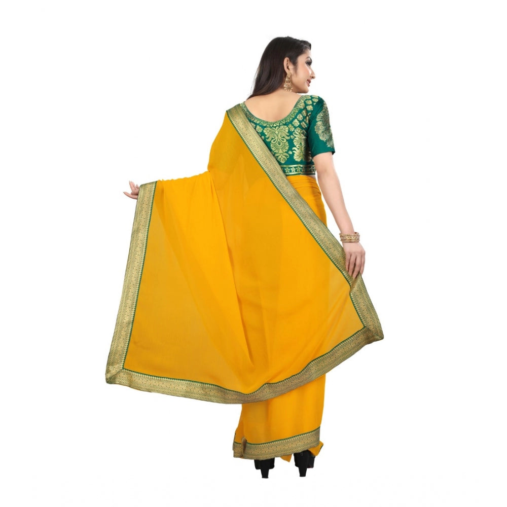 Clasymist Women's Chiifon, Jacquard Blouse Saree(Yellow,5-6 Mtrs)