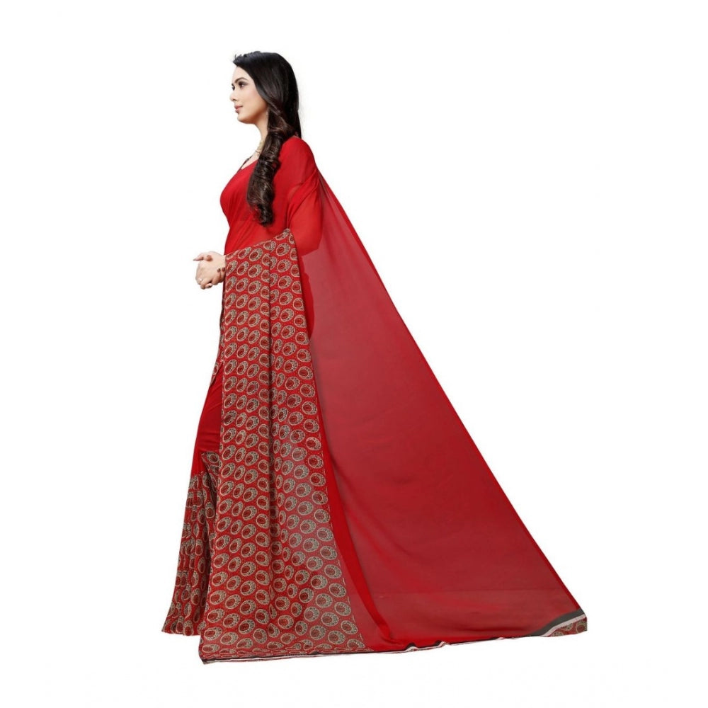 Clasymist Women's Georgette Saree(Red,5-6 Mtrs)