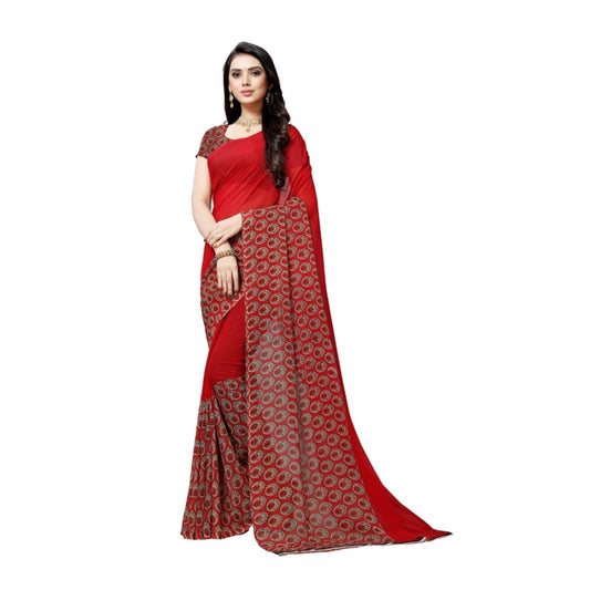 Clasymist Women's Georgette Saree(Red,5-6 Mtrs)