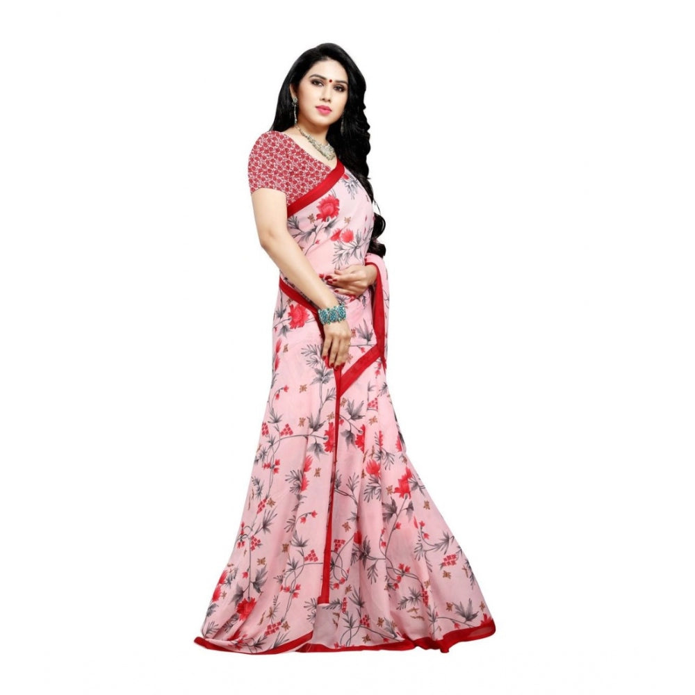 Clasymist Women's Georgette Saree(Peach,5-6 Mtrs)