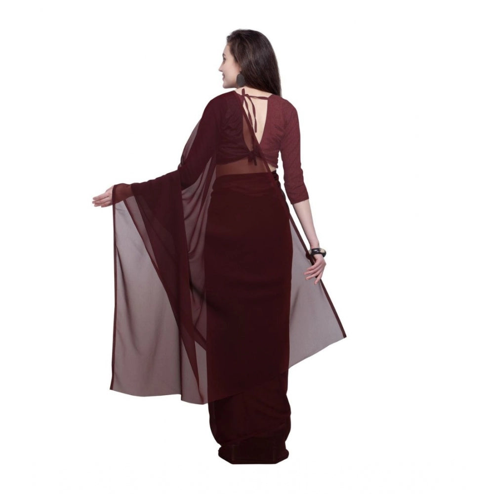 Clasymist Women's Dyed Saree(Brown,5-6 Mtrs)