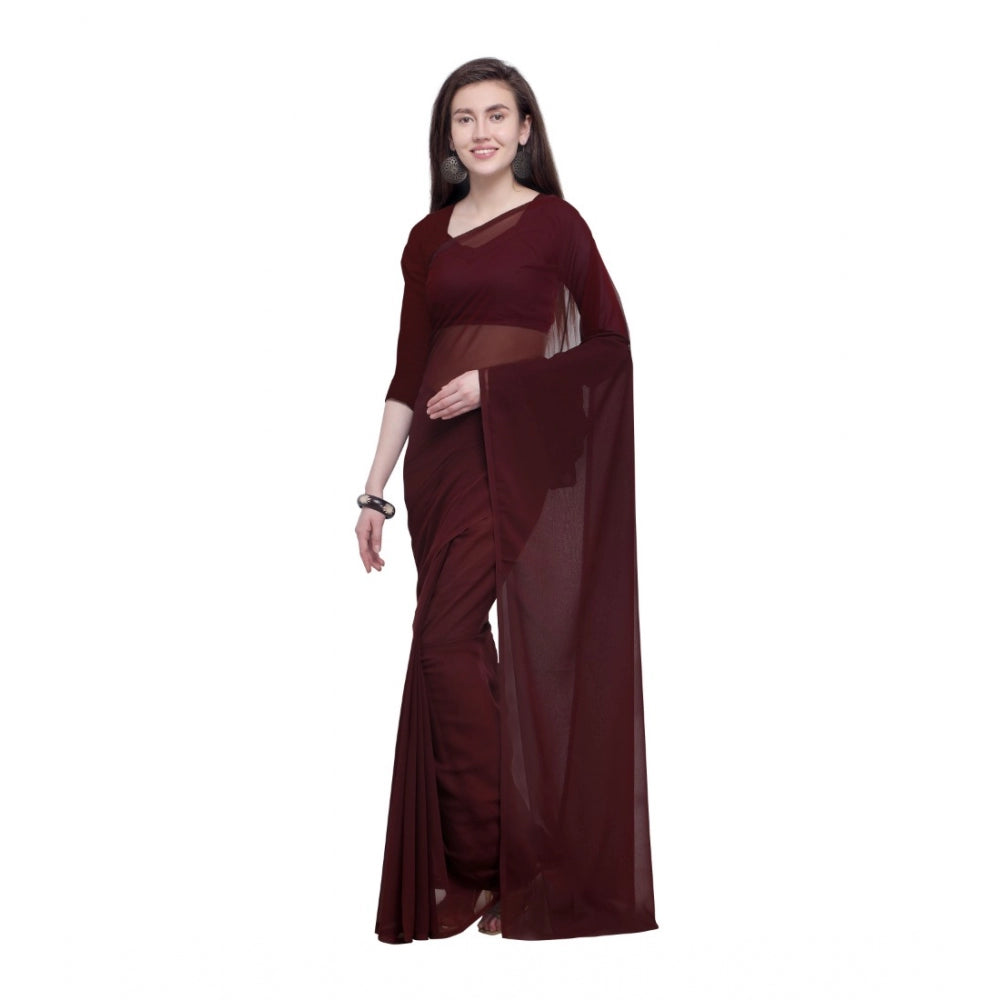 Clasymist Women's Dyed Saree(Brown,5-6 Mtrs)