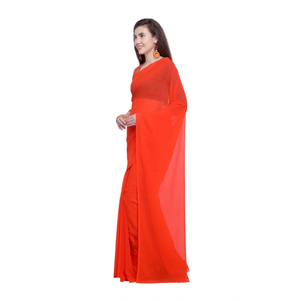 Clasymist Women's Dyed Saree(Orange,5-6 Mtrs)