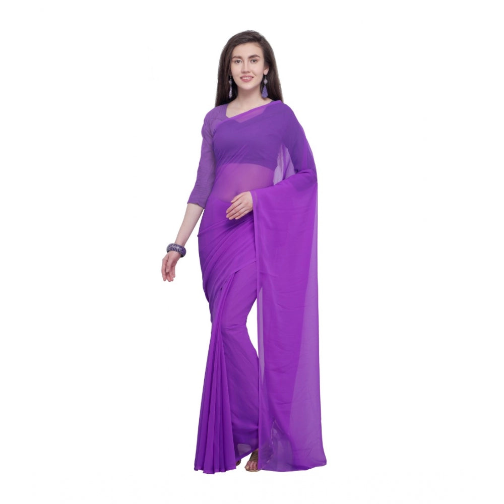 Clasymist Women's Dyed Saree(Purple,5-6 Mtrs)