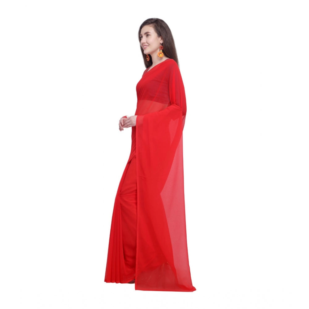 Clasymist Women's Dyed Saree(Red,5-6 Mtrs)