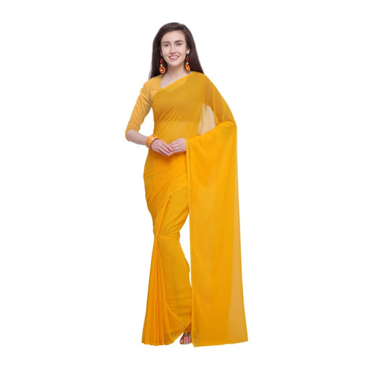 Clasymist Women's Dyed Saree(Yellow,5-6 Mtrs)