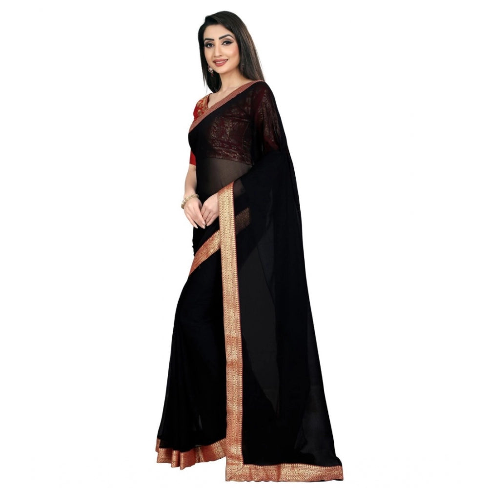 Clasymist Women's Chiifon, Jacquard Blouse Saree(Black,5-6 Mtrs)