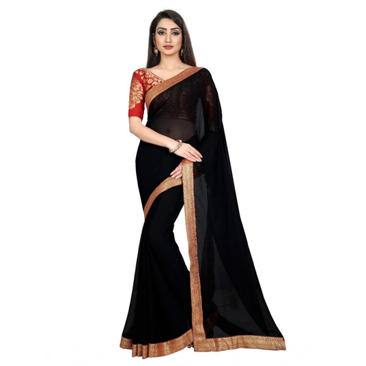 Clasymist Women's Chiifon, Jacquard Blouse Saree(Black,5-6 Mtrs)