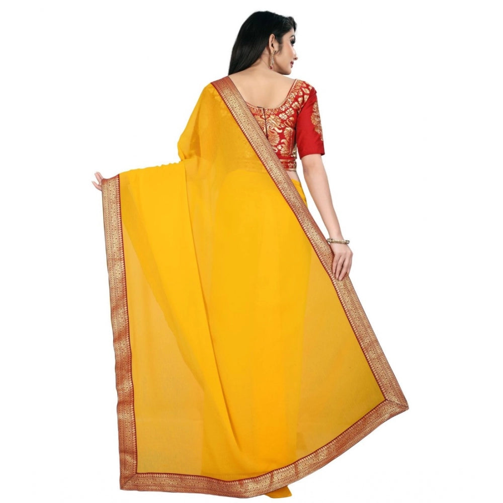 Clasymist Women's Chiifon, Jacquard Blouse Saree(Yellow,5-6 Mtrs)