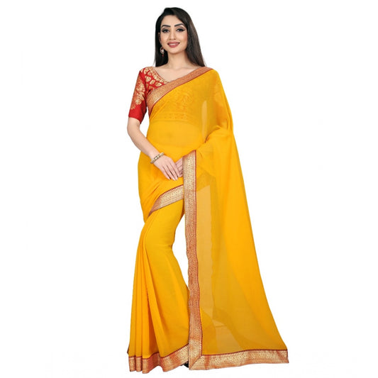 Clasymist Women's Chiifon, Jacquard Blouse Saree(Yellow,5-6 Mtrs)