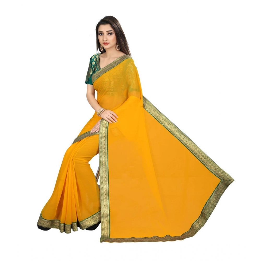 Clasymist Women's Chiifon, Jacquard Blouse Saree(Yellow,5-6 Mtrs)